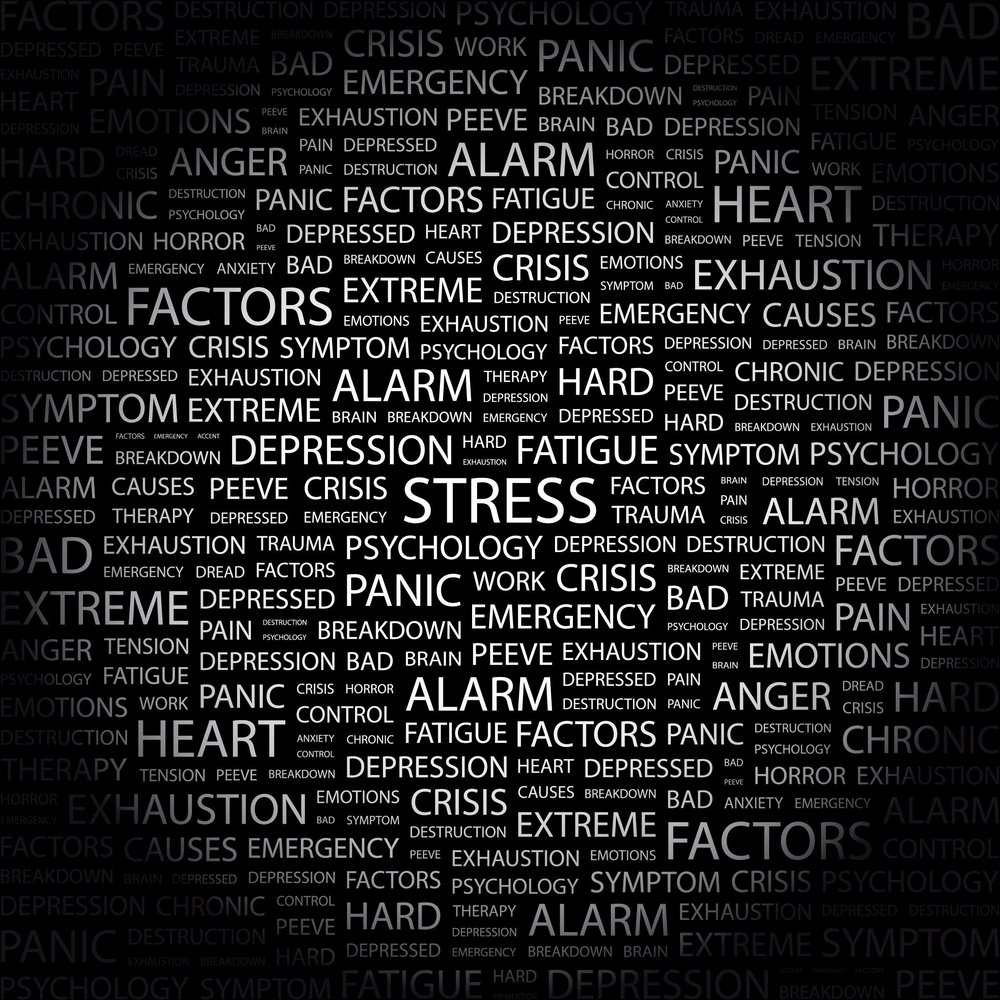 7371761 - stress. word collage on black background. vector illustration.